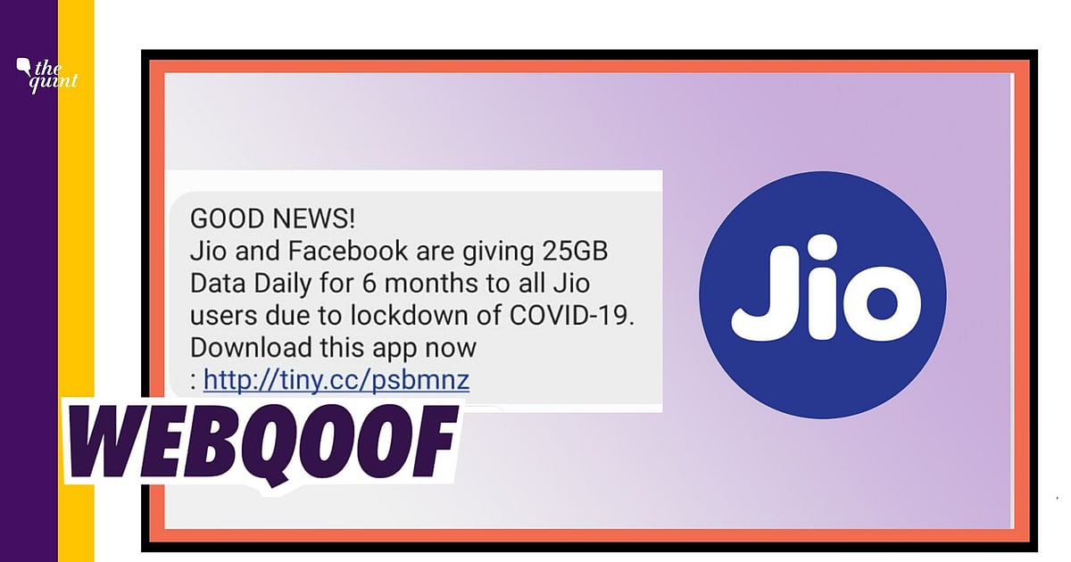 Image accompanying Jio and Facebook giving 25GB data for 6 months to all Jio users due to COVID lockdown