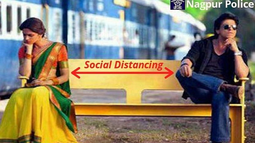 A still from Chennai Express, used to explain social distancing. 