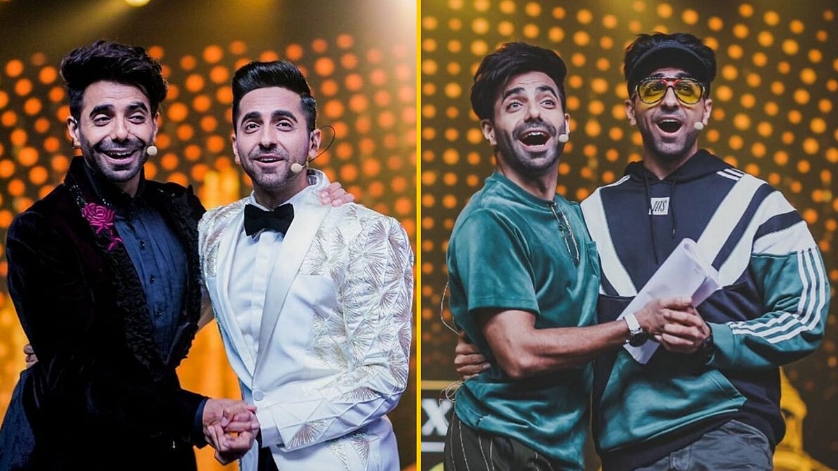 Ayushmann and Aparshakti Khurrana hosting an award function.