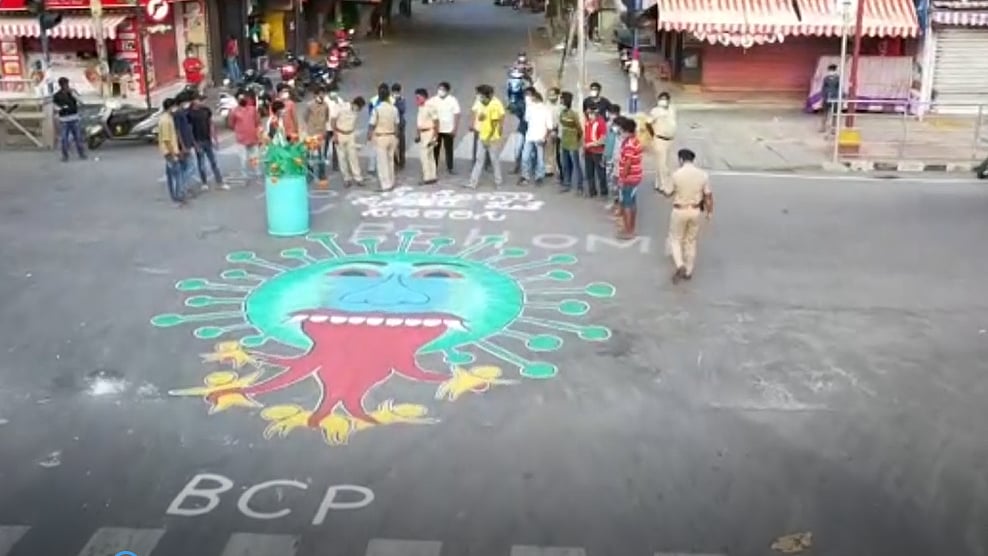 Coronavirus-themed art on the roads of Bengaluru.