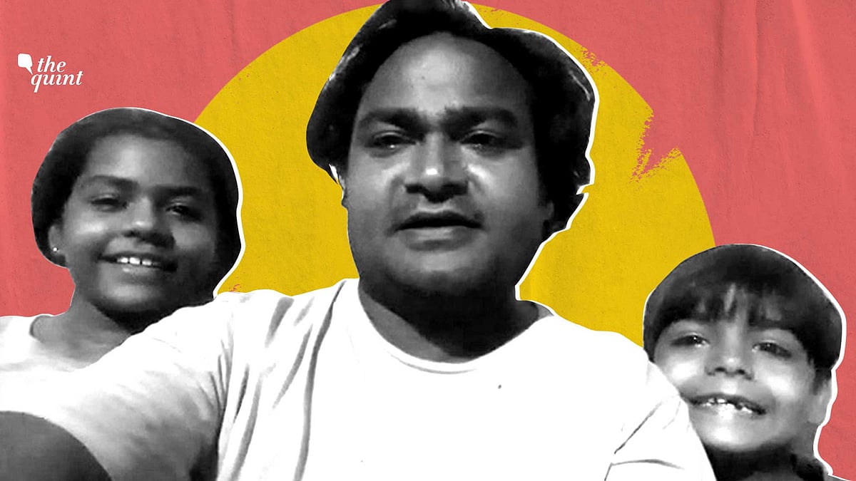 Solanki Diwakar, a daily wager with his kids.&nbsp;