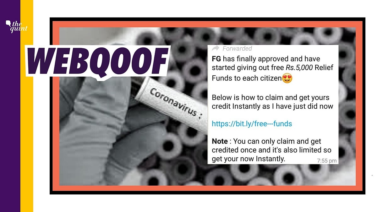 A viral message falsely claimed that the government is giving free Rs 5,000 lockdown funds to each citizen.