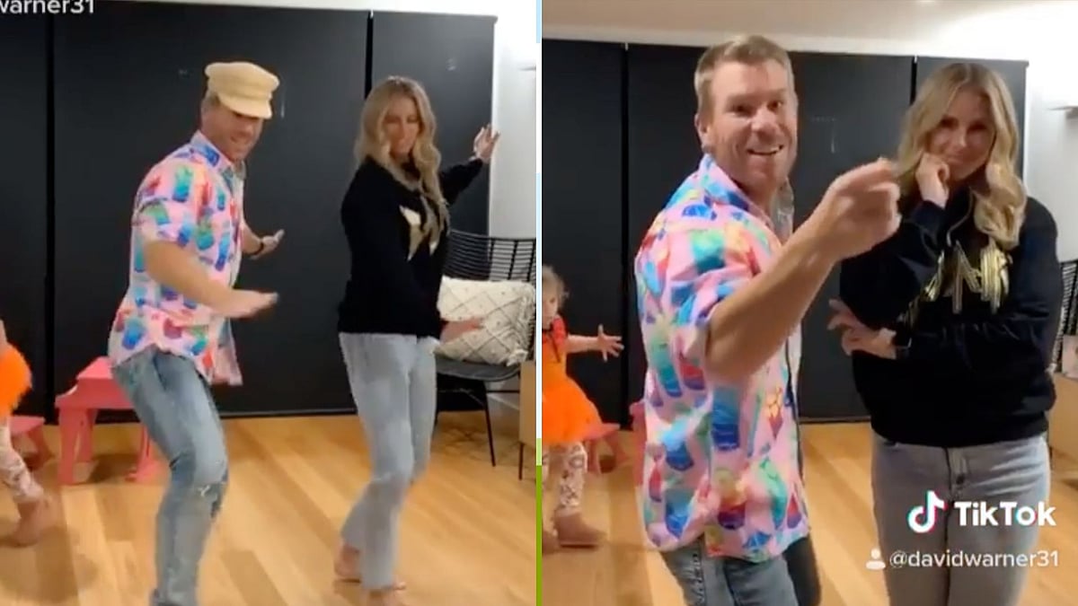 David Warner and his wife are seen shaking a leg to a popular Telegu song ‘Ramuloo Ramulaa’.