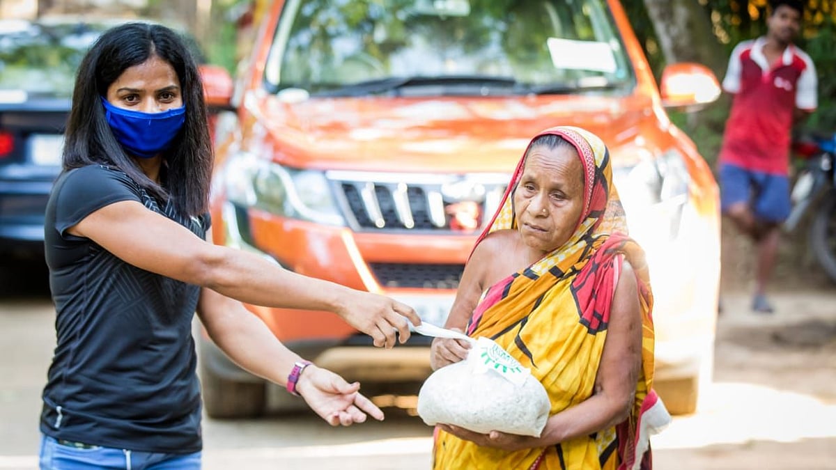 Dutee Chand donated food supplies in her native village. Along with the ration, she also donated another essential - sanitary pad for women.