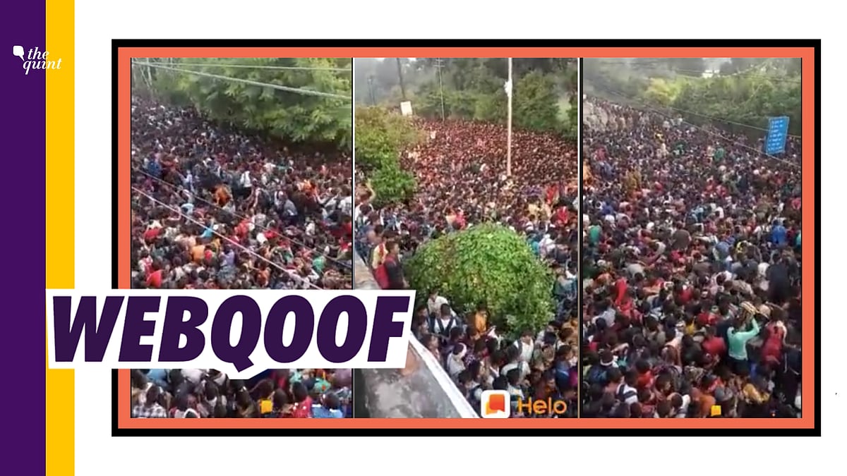 The video shows a huge crowd of people thronging together on a road and another group looking on from a terrace.