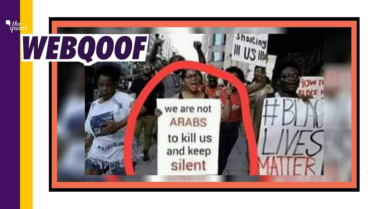 A viral image falsely claimed that people in the US protests carried placards that read: “We are not Arabs to kill us and keep silent.”