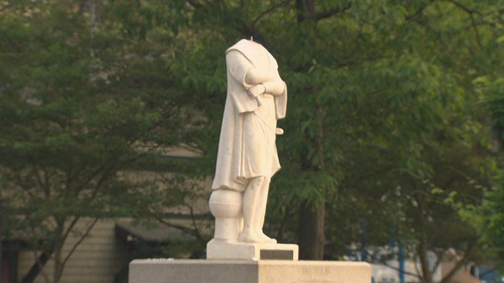 The head of the marble statue was found near the monument, in the Boston park that is named after him.