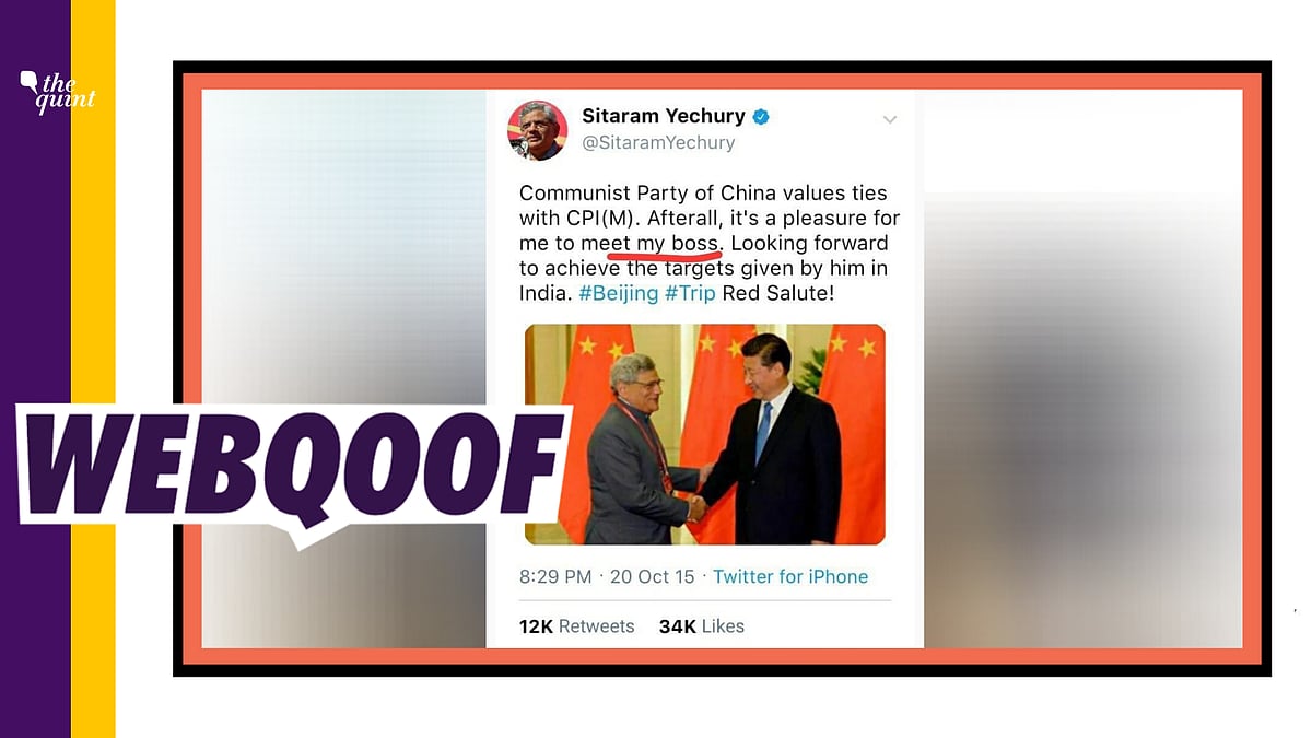 Communist Party of China values ties with CPI(M), says the tweet, and adds that Yechury is happy to meet his boss.