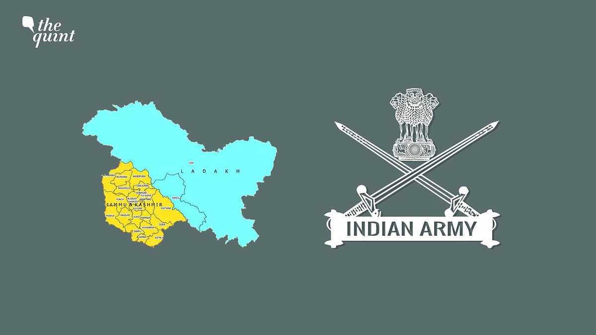 Image of Indian Army symbol + maps of J&K and Ladakh – the two new union territories – used for representational purposes.