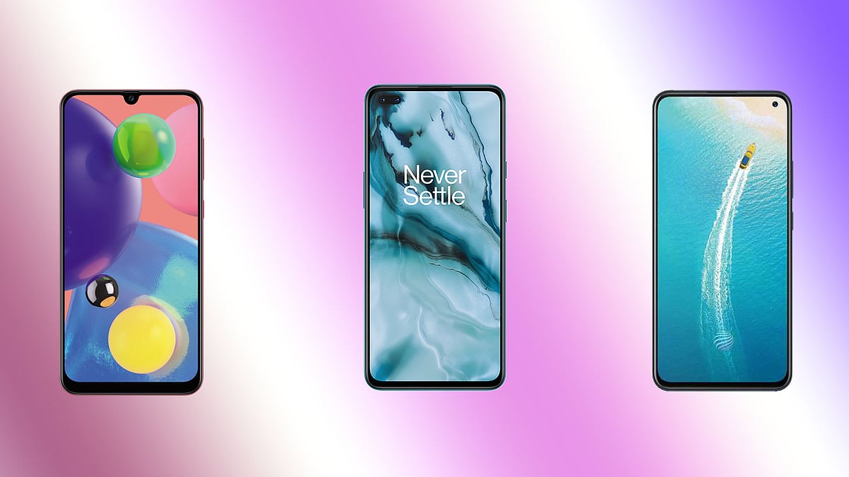 Samsung A70s (left) vs OnePlus Nord (center) vs Vivo V17 (right).
