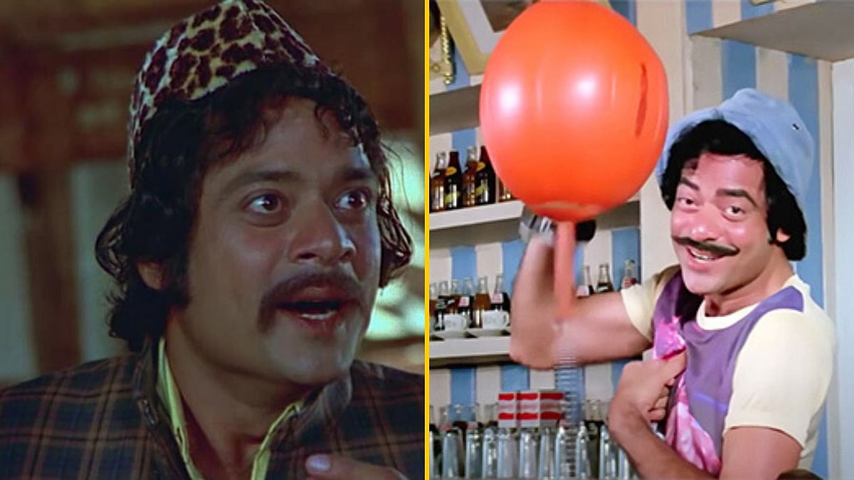 Jagdeep in stills from Sholay and Qurbani.