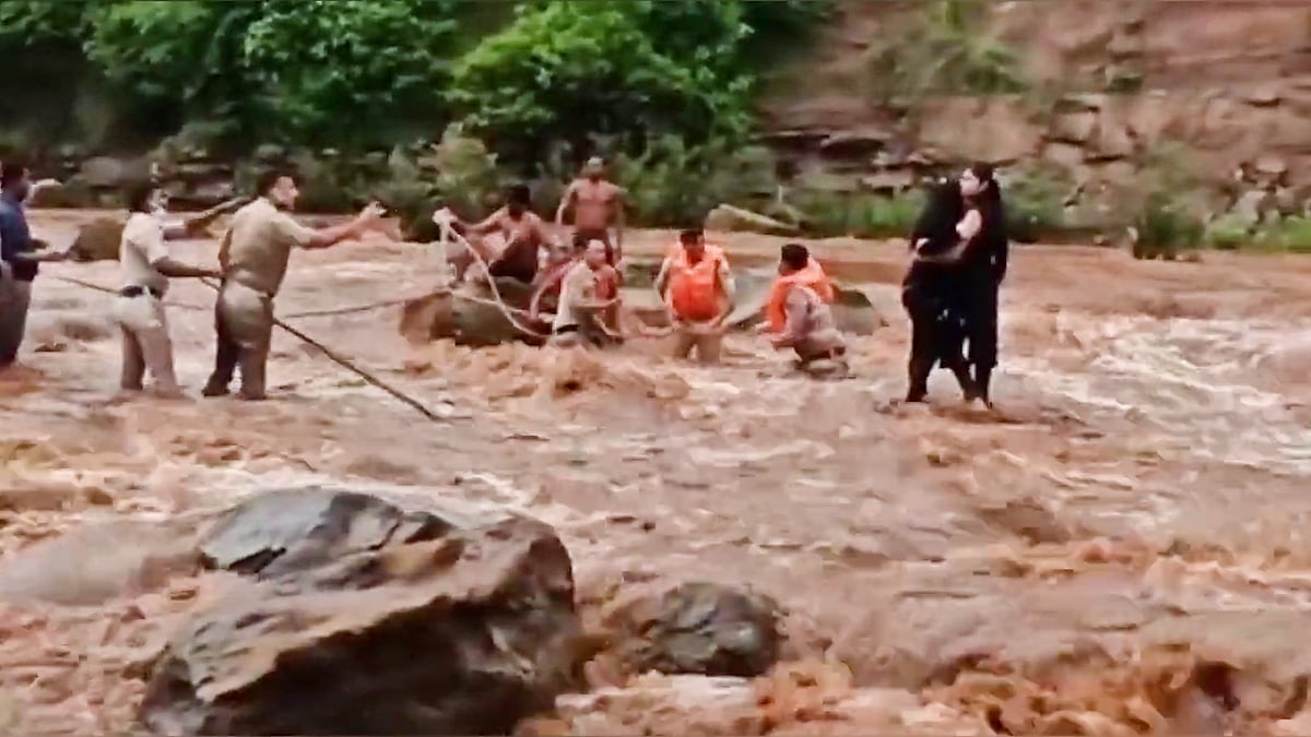 Two girls stuck in the Pench river