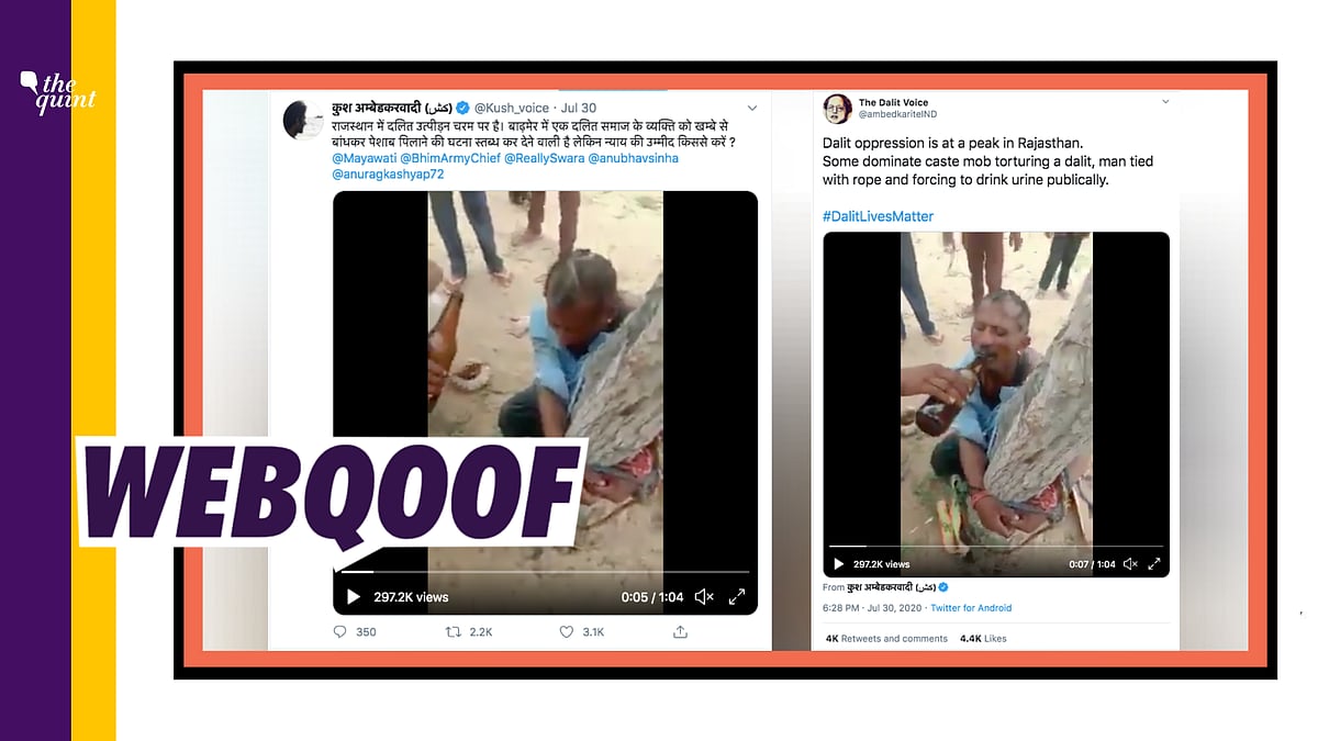 The video shows a man tied to a tree, being made to drink something out of a bottle, while people surround him.