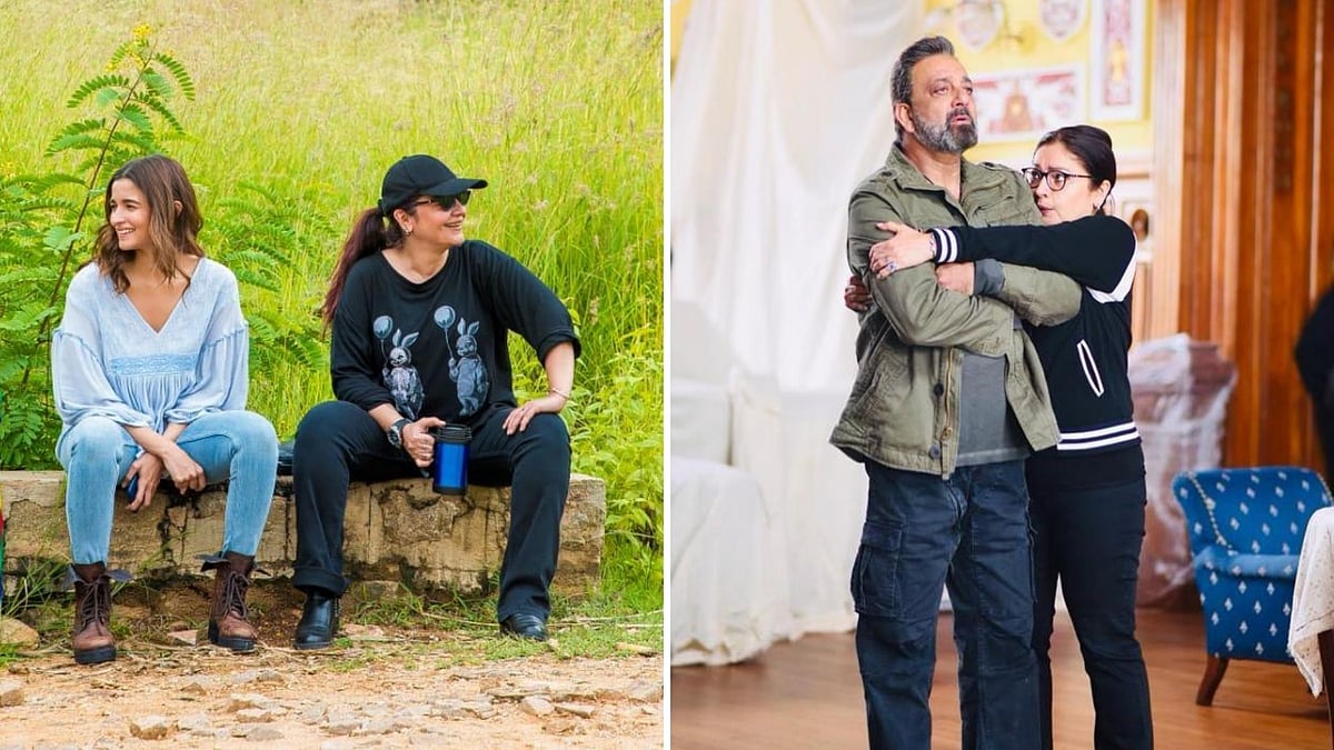 Alia Bhatt, Pooja Bhatt and Sanjay Dutt on the sets of Sadak 2.