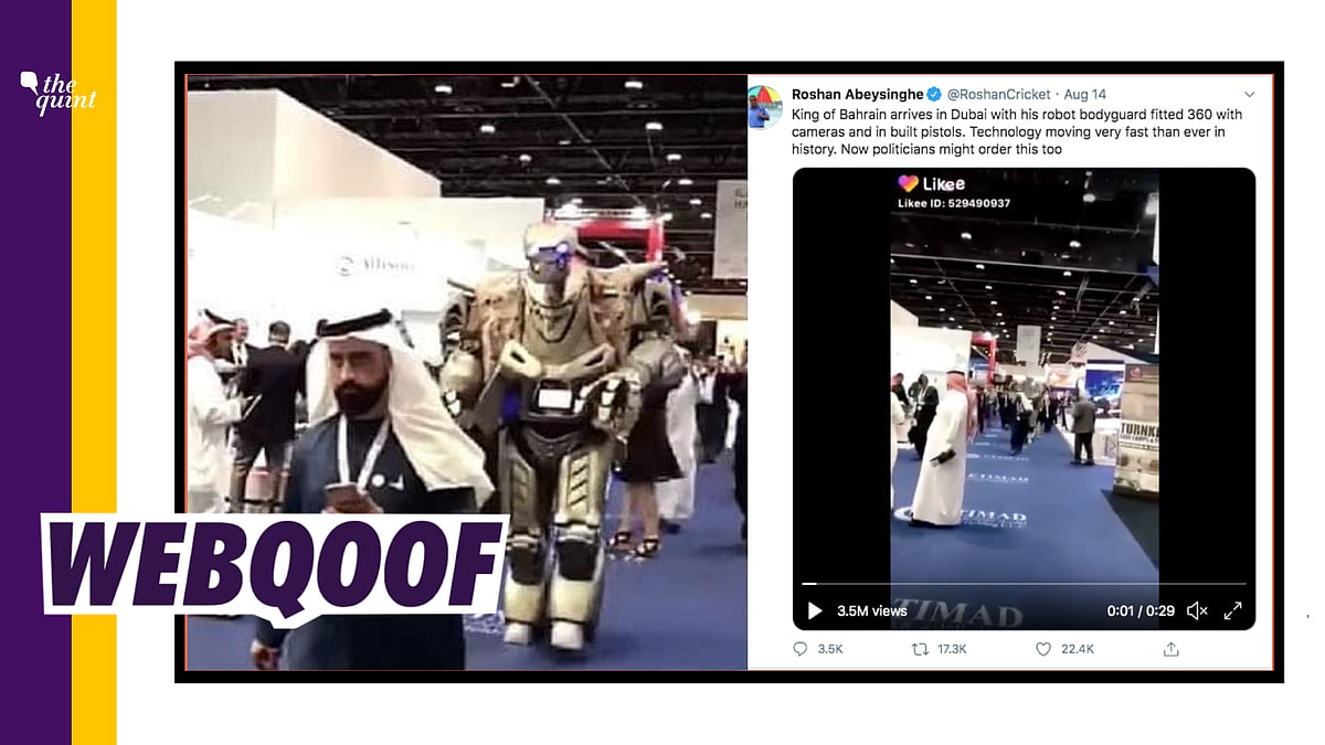 Many people shared this video claiming that it shows the King of Bahrain arriving in Dubai with his robot bodyguard.