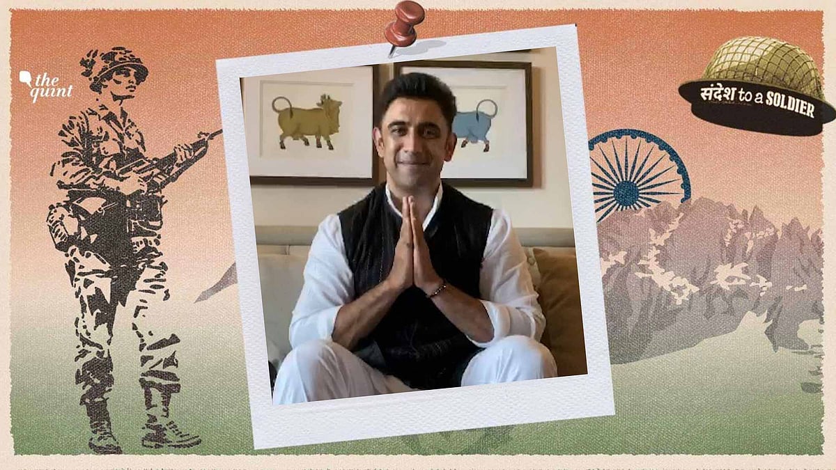 Actor Amit Sadh sings his sandesh to a soldier.