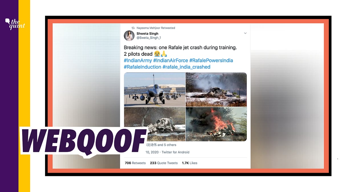 Photos of an aircraft in flames are viral with the claim that a Rafale jet crashed during training and two pilots died.