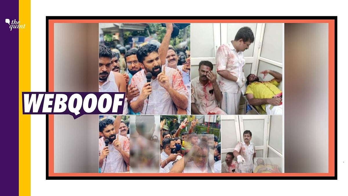 The images are from protests organised by Congress workers in Kerala in connection with the gold smuggling case.