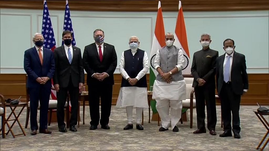 US Secretary of State Mike Pompeo & Defense Secretary Mark Esper with Prime Minister Modi and Defence Minister Rajnath Singh. 