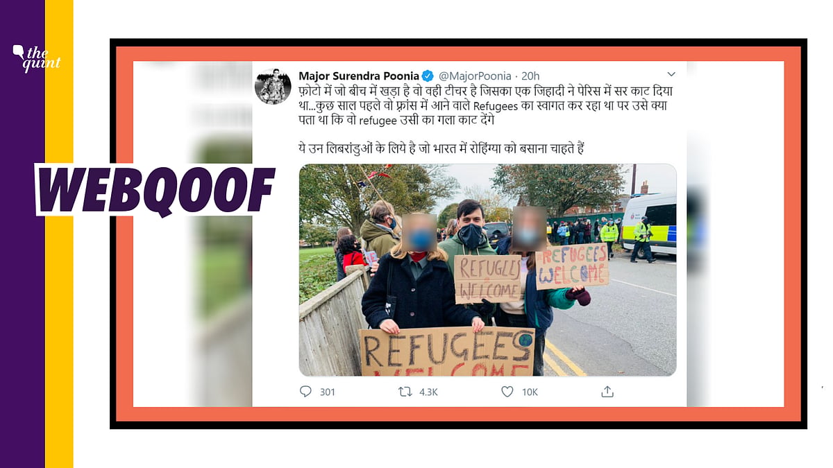 The image is unrelated to the victim in Paris and shows an event welcoming refugees in Kent, England.
