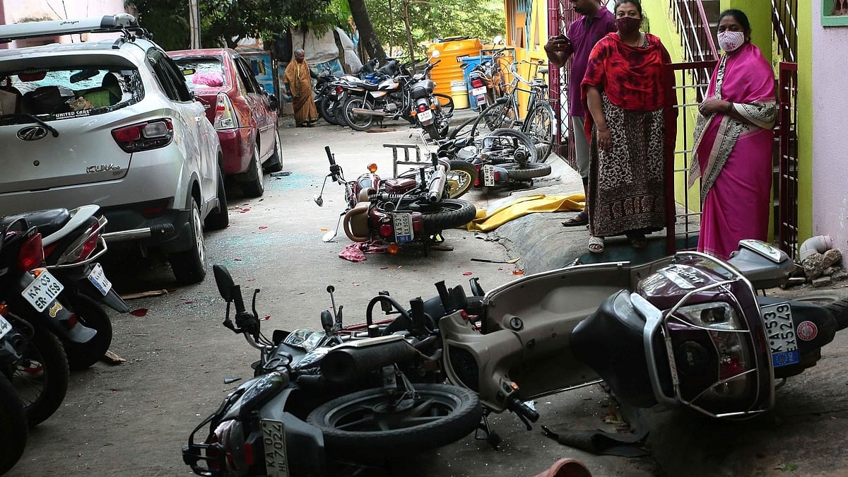 Vehicles damaged by an irate mob