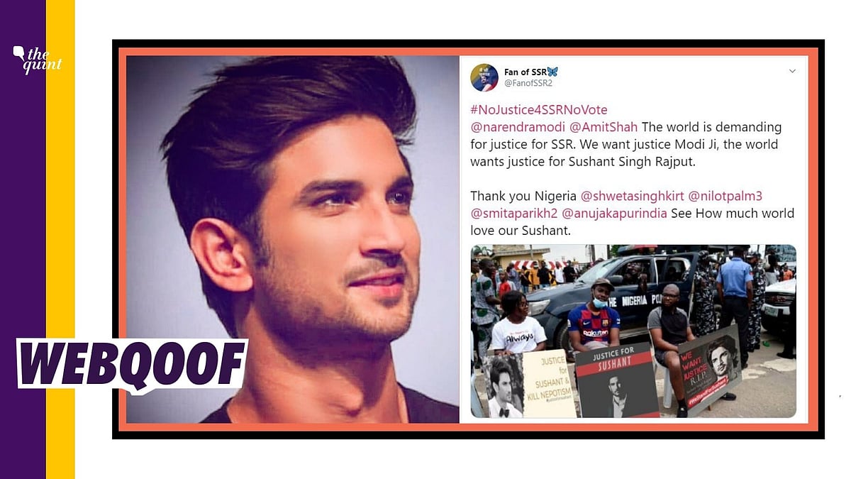 An image of protesters holding placards reading ‘Justice For Sushant’ is being shared on social media with a claim that it’s from a rally organised in Nigeria.