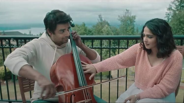 R Madhavan and Anushka Shetty in <i>Silence / Nishabdham.</i>