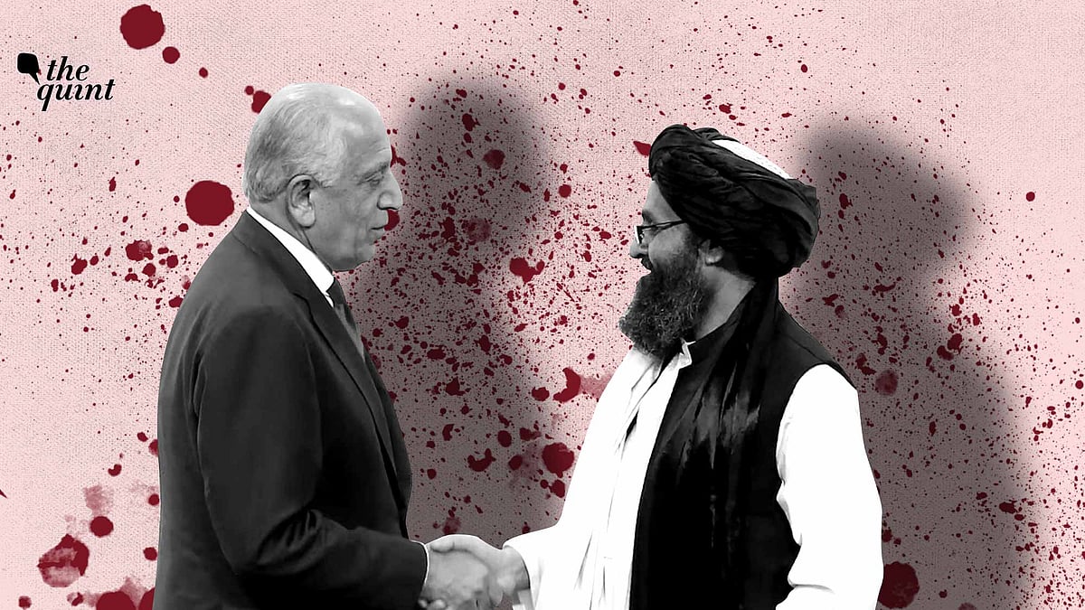 Peace in Afghanistan: US peace envoy Zalmay Khalilzad, left, and Mullah Abdul Ghani Baradar, the Taliban group’s top political leader shake hands. 