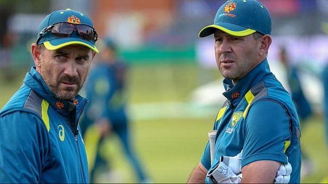 Ricky Ponting and Justin Langer at a training session with Australia.&nbsp;
