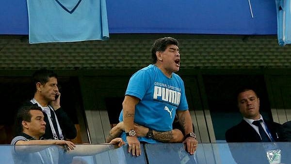Diego Maradona at the 2018 FIFA World Cup in Russia. 