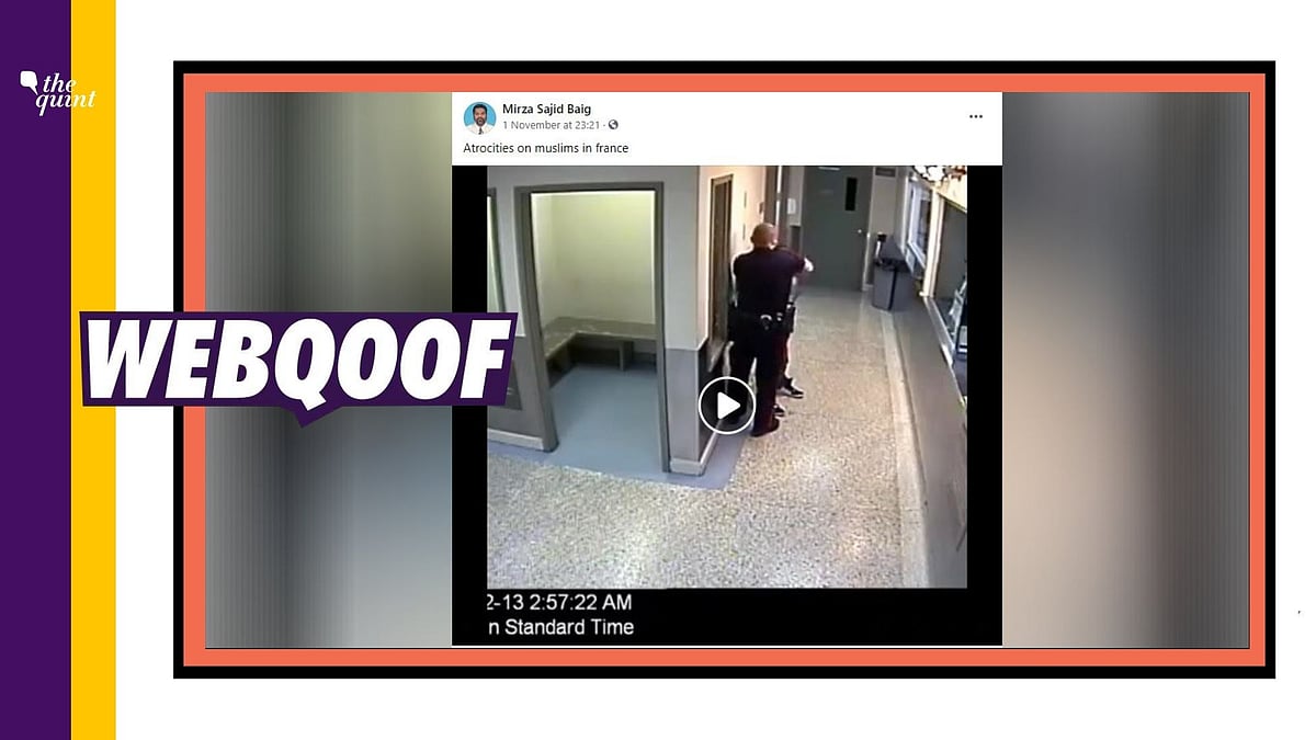 A CCTV footage showing a cop assaulting a handcuffed woman is being shared on the internet with a claim that it is from France and the woman being attacked is a Muslim.