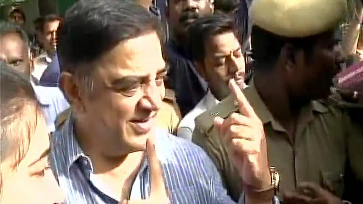 Actor and filmmaker Kamal Hassan poses for a photograph with his younger daughter after casting his vote. Photo used for representation.