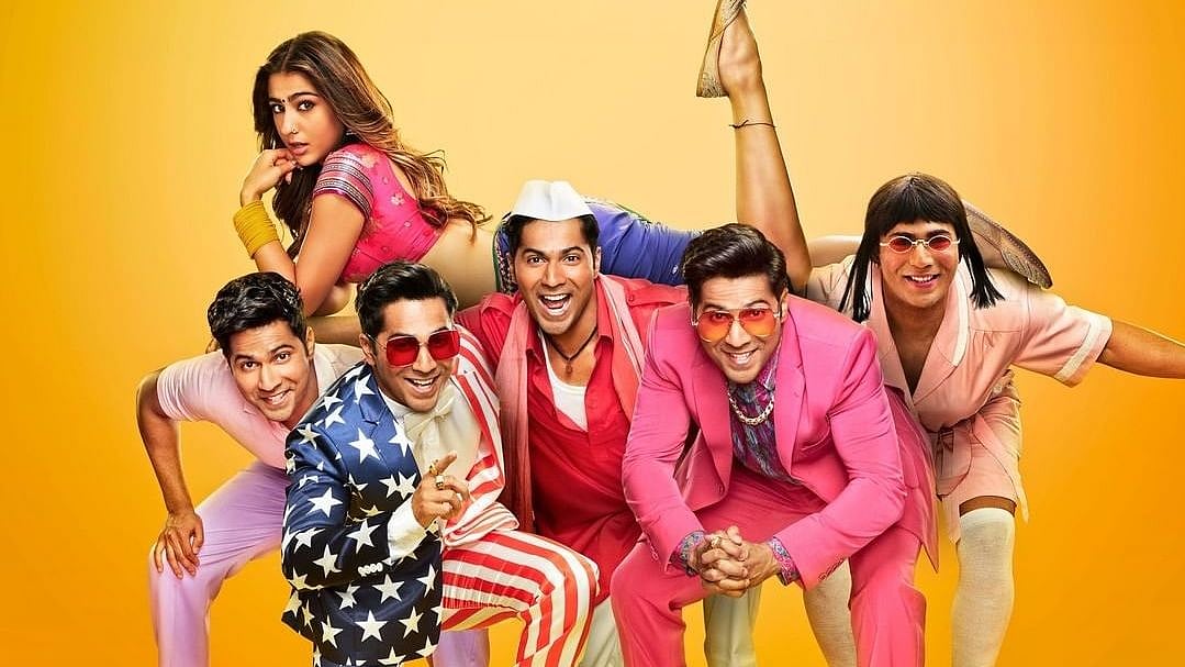 Varun Dhawan and Sara Ali Khan in a poster of Coolie No 1.