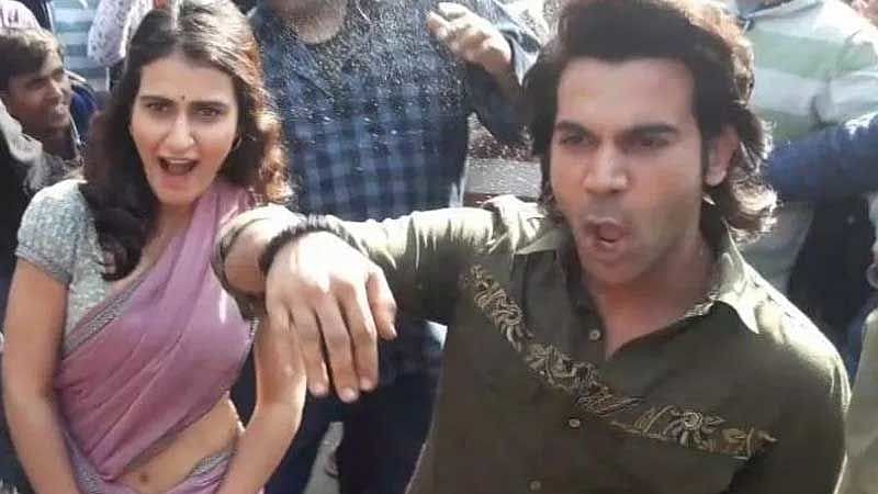 Rajkummar and Fatima dancing in a baraat during Ludo shooting.