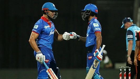 Shikhar Dhawan and Marcus Stoinis during their 86-run opening stand against SRH. 