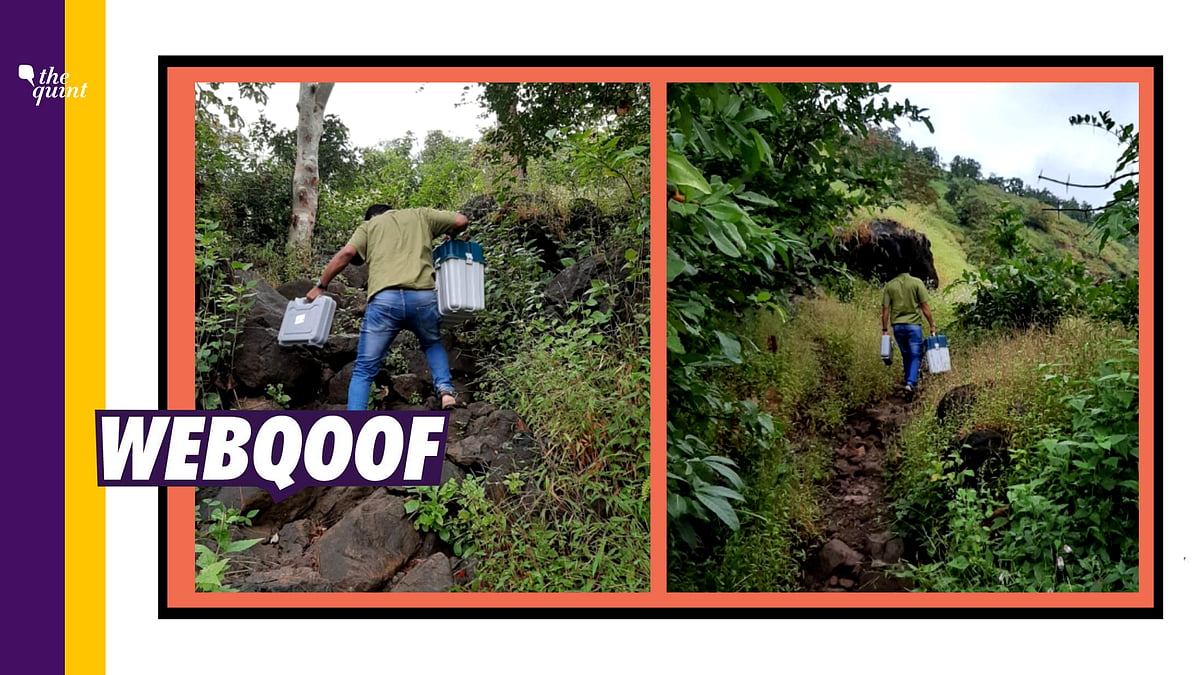The images could be traced back to 2019 and were from Raigad, Maharashtra and showed a polling officer carrying the EVM to a remote area.