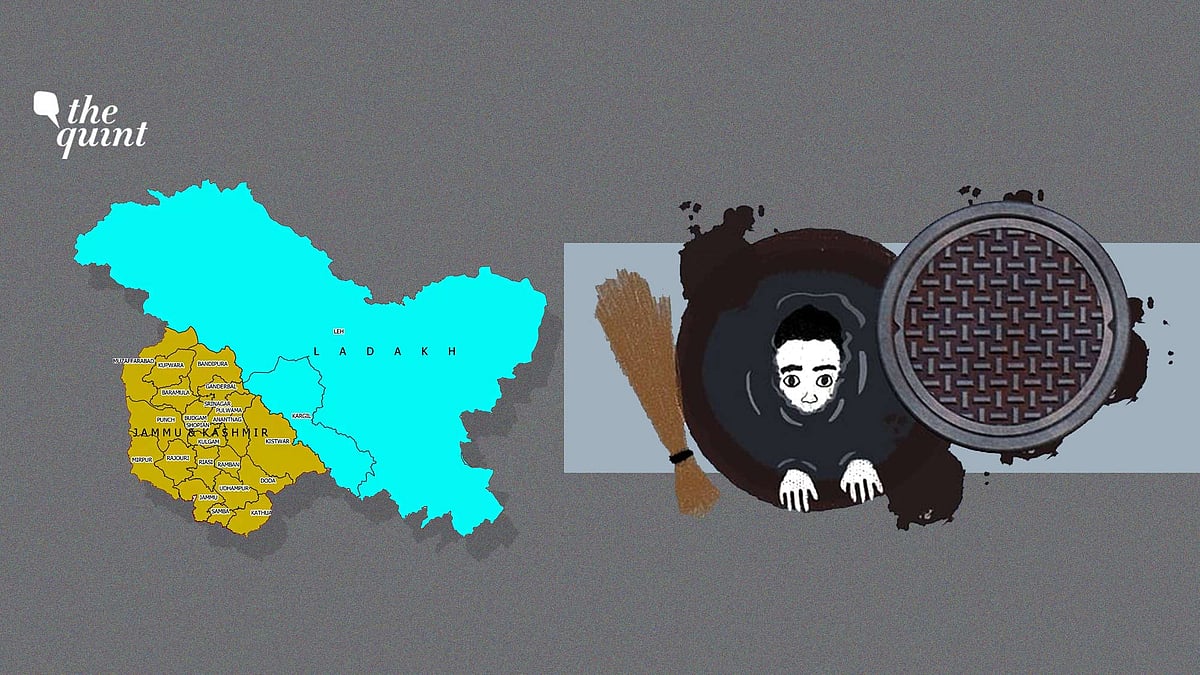 Image of manual scavenging and the new maps of J&amp;K and Ladakh used for representational purposes.
