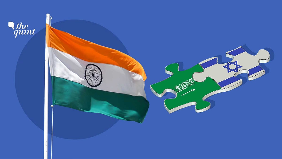 Image of Indian flag (foregrounded) and Saudi Arabian and Israeli flags (L & R) used for representational purposes.