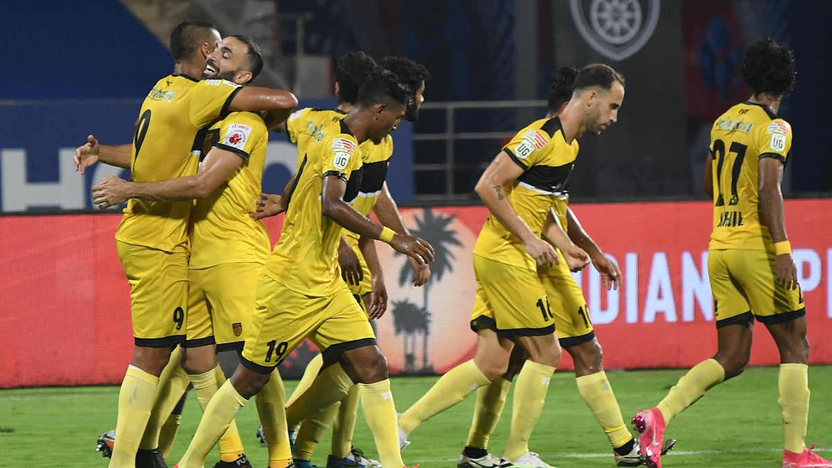 Hyderabad FC celebrate the winner against Odisha