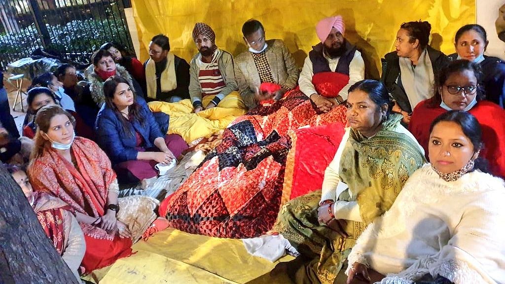 Punjab Congress protesting at New Delhi’s Jantar Mantar against the three farm laws. 