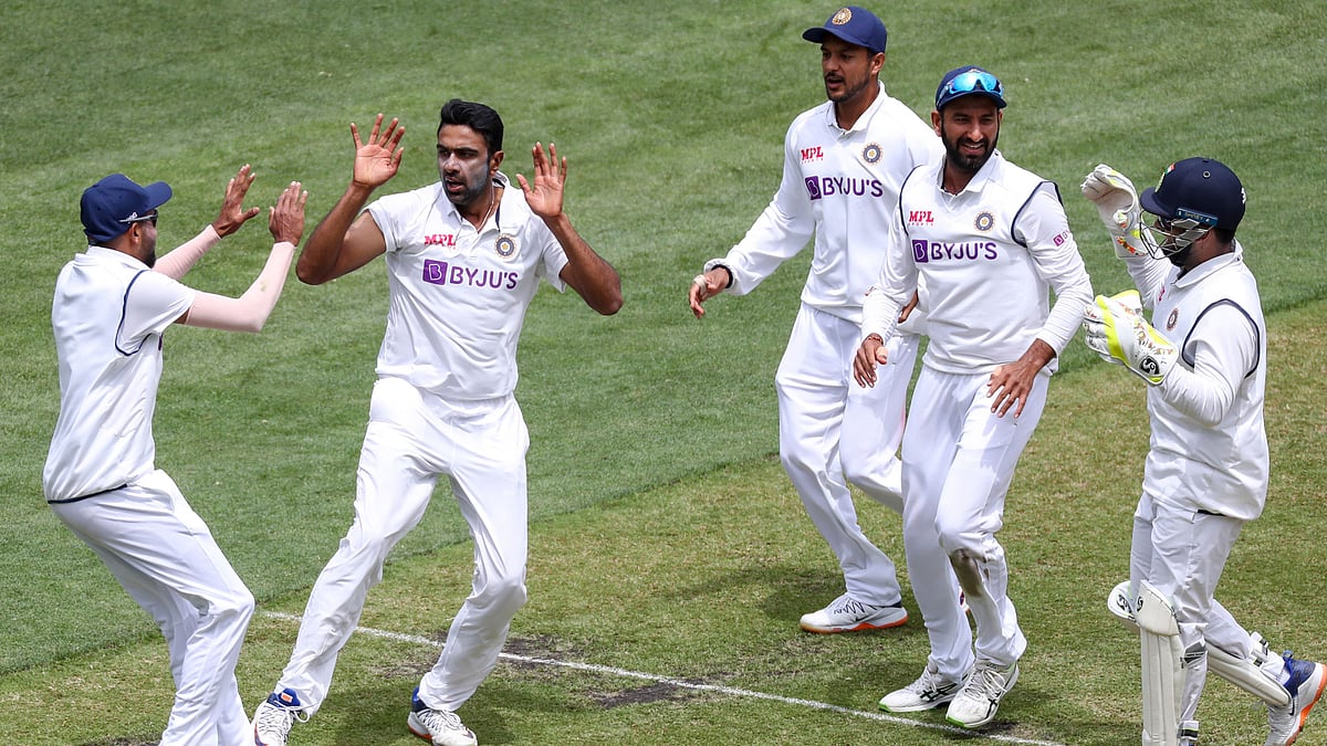R Ashwin celebrates the wicket of Marnus Labuschagne in Melbourne. 