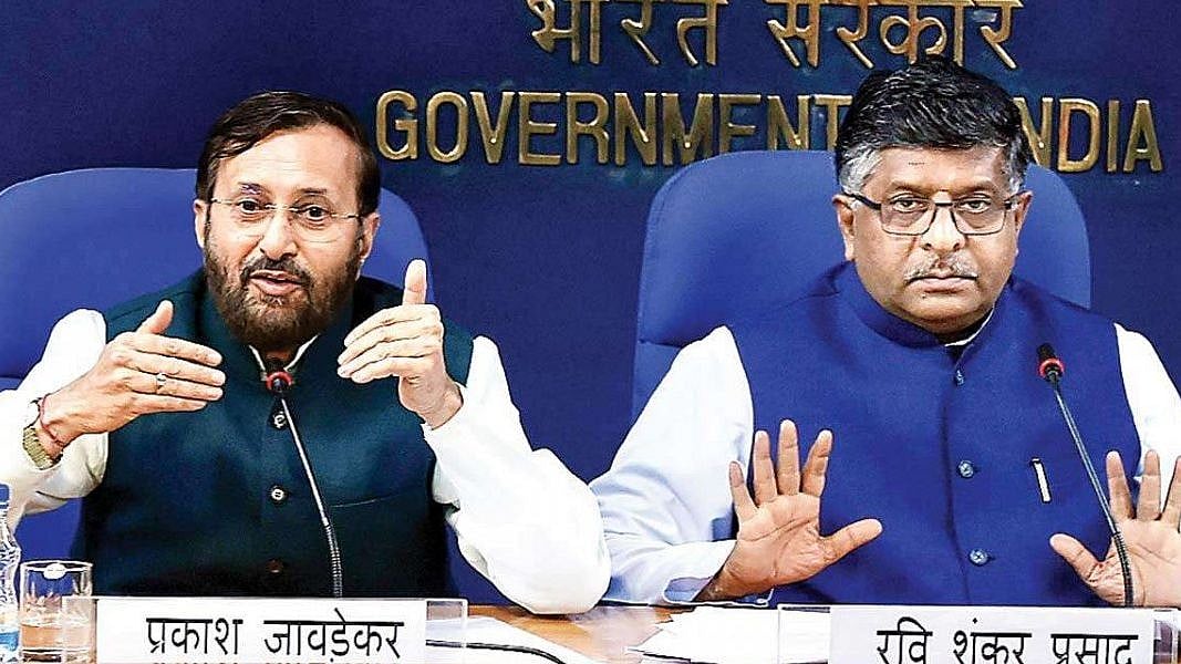 Cabinet Ministers Prakash Javadekar and Ravi Shankar Prasad, part of a nine member group of ministers (GoM) working for the Union government’s media strategy.