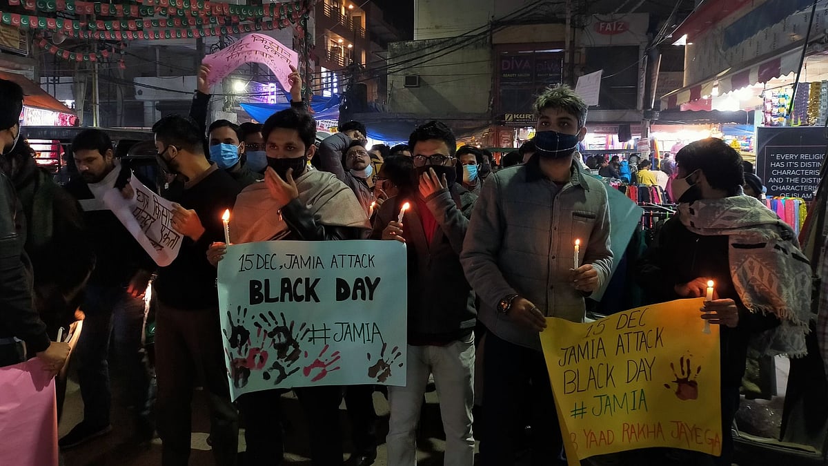 A candle march to mark one year of the violence in Jamia Millia Islamia on 15 Dec, 2020.