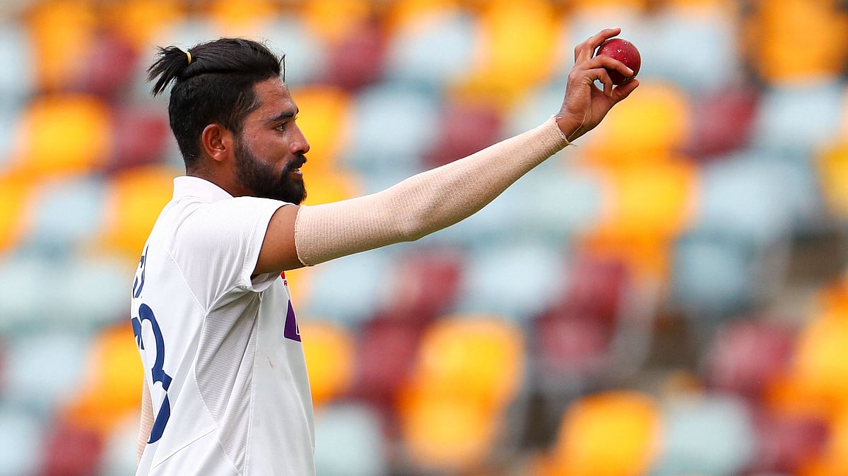 Mohammed Siraj celebrates his maiden five-wicket haul in Test cricket. 