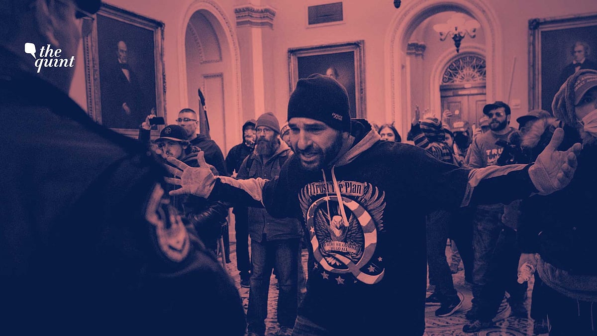 Supporters of President Donald Trump are confronted by Capitol Police officers outside the Senate Chamber at the Capitol, Wednesday, Jan. 6, 2021 in Washington. Stylised image used for representational purposes.&nbsp;