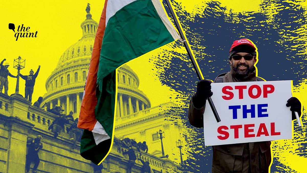 An Indian American supporter of Trump at Capitol Hill protests. &nbsp;