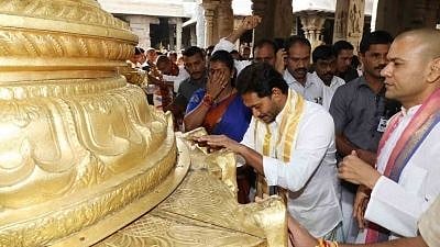 Tirupati: YSRCP President and Andhra Pradesh Chief Minister Jaganmohan Reddy offers prayers at the Sri Venkateswara temple in Tirupati’s Chittoor district of Andhra Pradesh, on 29 May 2019. 