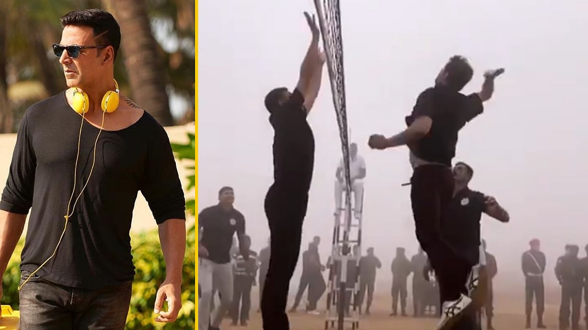 Akshay Kumar played volleyball with members of the Indian Army on Army Day.