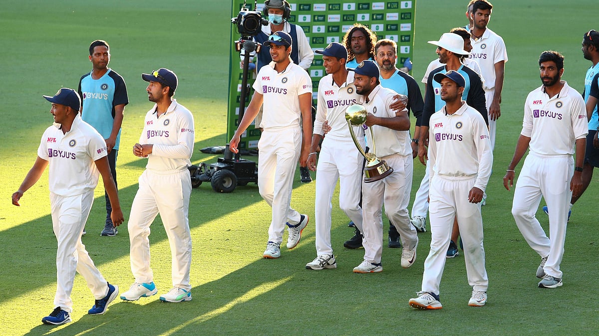 India with the Border-Gavaskar Trophy at the Gabba.&nbsp;