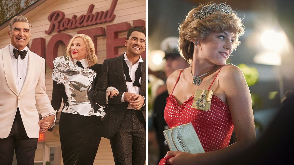 Stills from Schitt's Creek and Crown.